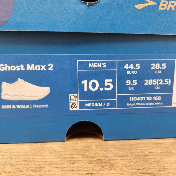 Brooks Ghost Max 2 Size 10.5 Mens Bright White Casual Walking Running Shoes - Picture 10 of 10